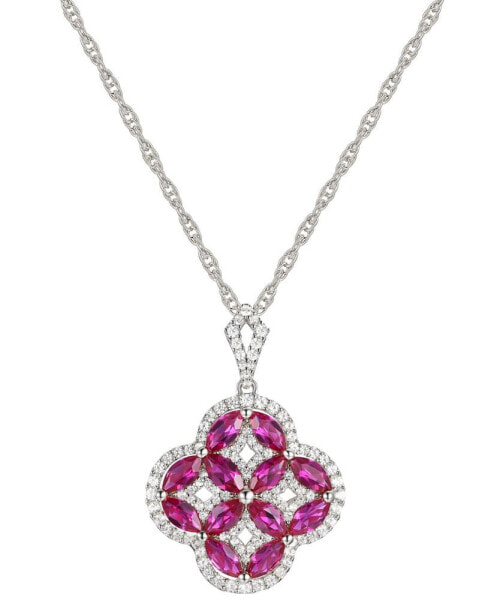 Macy's lab-Grown Sapphire (2-1/3 ct. t.w.) & Lab-Grown White Sapphire (3/8 ct. t.w.) Quatrefoil 18" Pendant Necklace in Sterling Silver (Also in Lab-Grown Emerald & Lab-Grown Ruby)