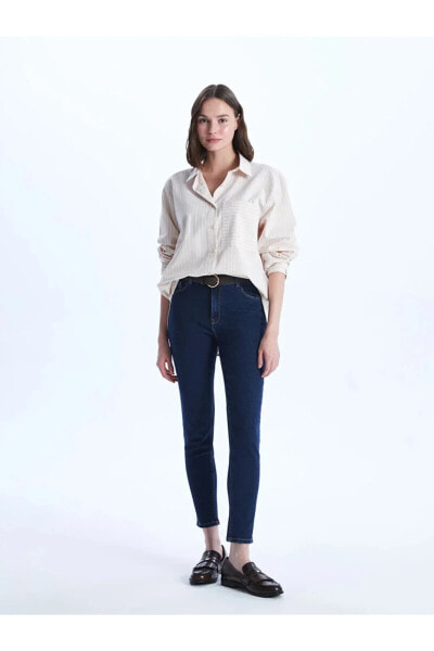 LCW Jeans Beli Kemerli Skinny Fit Kadın Jean Pantolon