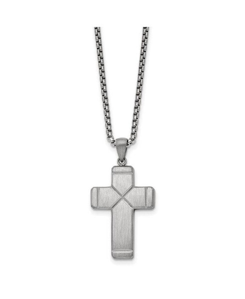 Brushed Cross Pendant 19.5 inch Box Chain Necklace