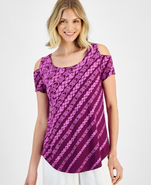 Women's Printed Cold Shoulder Short-Sleeve Top, Created for Macy's