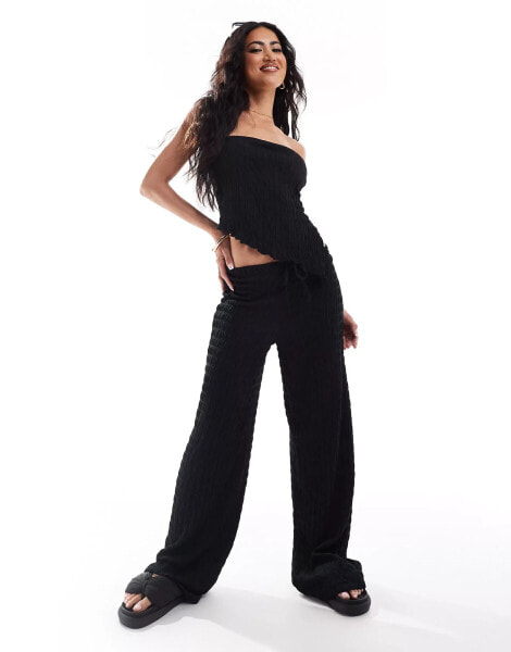 ASOS DESIGN textured wide leg trousers co ord in black