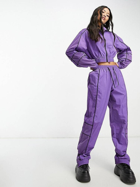 ASOS DESIGN piped detail track pant in purple co-ord