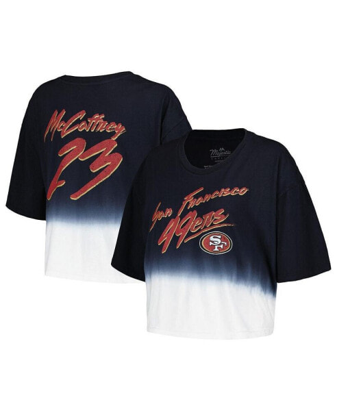 Women's Threads Christian McCaffrey Black, White Distressed San Francisco 49ers Dip-Dye Player Name and Number Crop Top