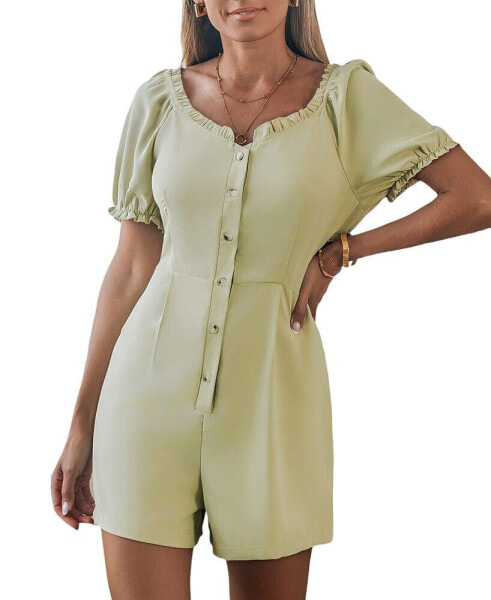 Women's Ruffles Short Sleeve Buttons Romper