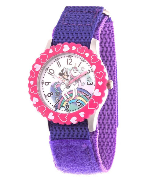 Girl's Disney Minnie Mouse Purple Stainless Steel Time Teacher Strap Watch 32mm