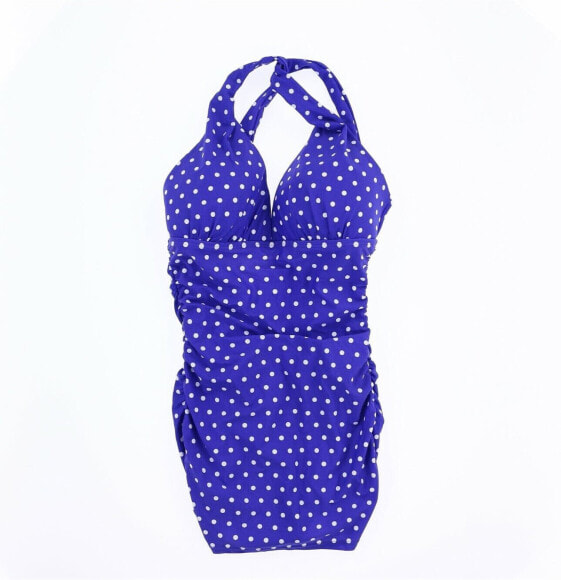 Ralph Lauren 155306 Women's Dot Halter Skirted One-Piece Blue Swimsuit Sz. 6