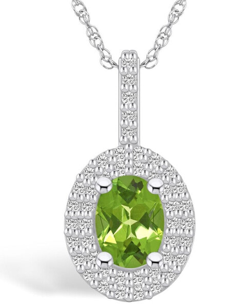 Peridot (1-1/3 Ct. T.W.) and Diamond (1/2 Ct. T.W.) Halo Pendant Necklace in 14K White Gold