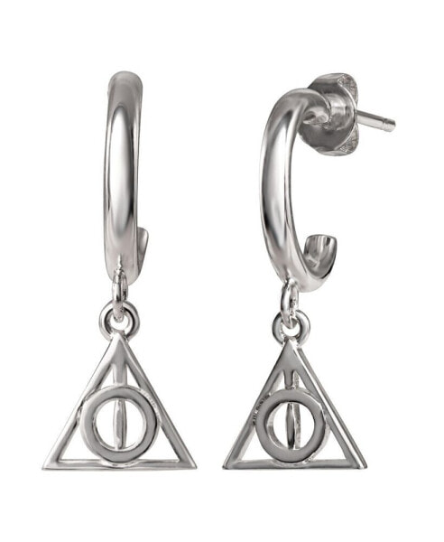 Silver Plated Hoop Earrings with Dangle Deathly Hallows Charm