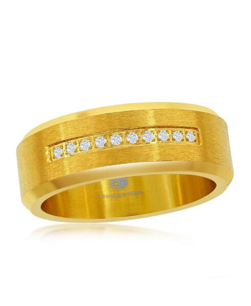 Stainless Steel CZ Stripe Ring - Gold Plated