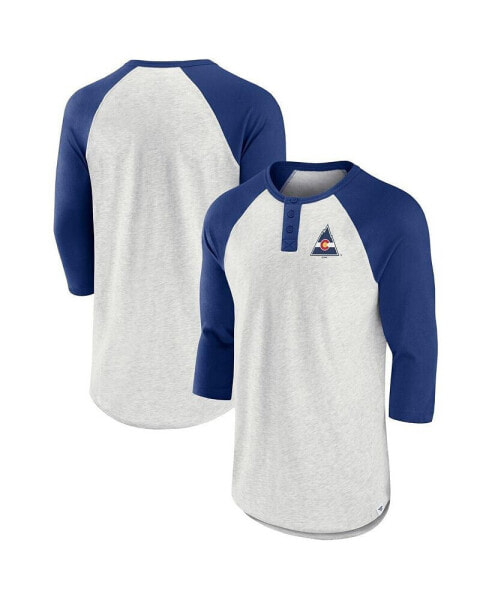 Men's Ash, Blue CO Rockies True Classics Better Believe Raglan Henley 3/4-Sleeve T-shirt