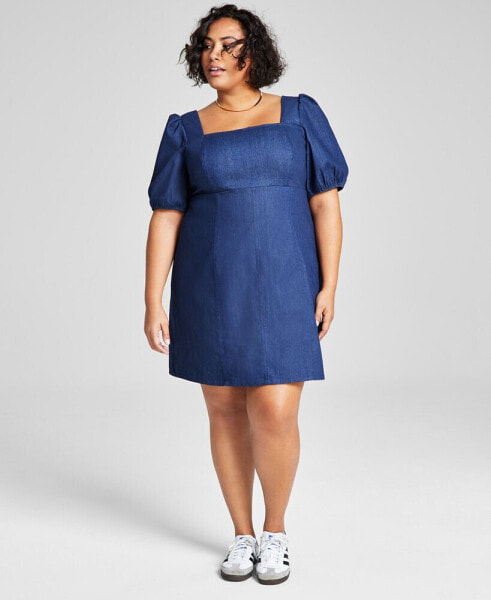 Trendy Plus Size Square-Neck Denim Dress