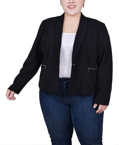 Plus Size Cropped Long Sleeve Crepe Blazer