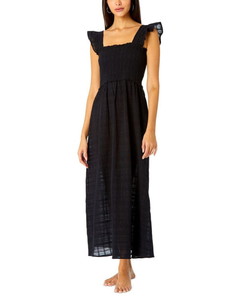 Women's Cotton Flutter-Sleeve Cover-Up Midi Dress