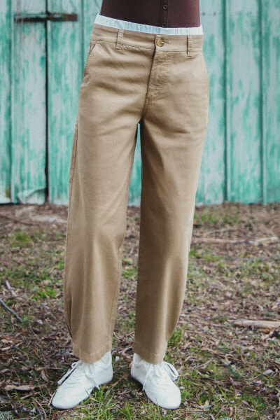 Contrast double-waist chino trousers