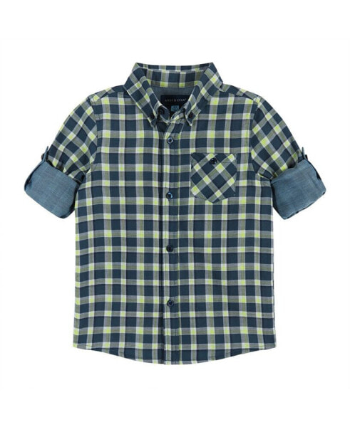 Рубашка Andy & Evan Navy & Lime Plaid Twin-Faced