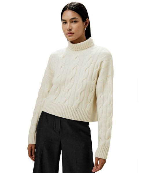 Women's Cable Knit Cashmere Turtleneck Sweater for Women