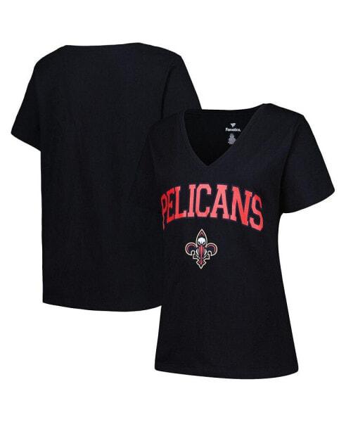 Women's Black New Orleans Pelicans Plus Size Arch Over Logo V-Neck T-shirt