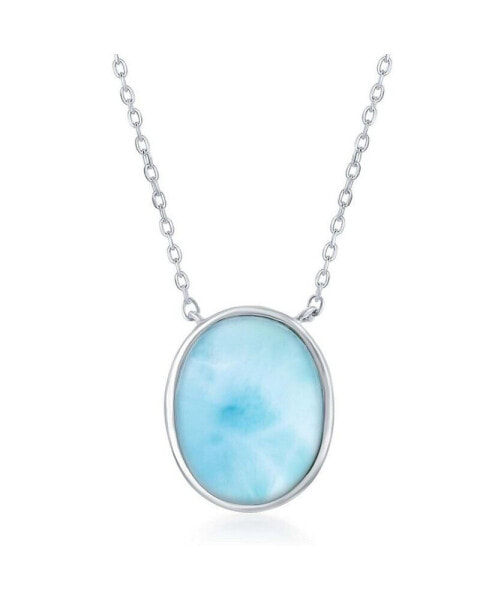 Sterling Silver Bezel Set Oval Larimar Necklace