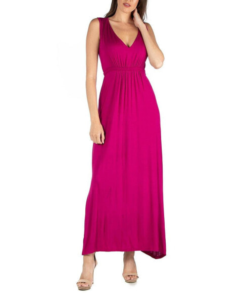 V-Neck Sleeveless Maxi Dress with Belt