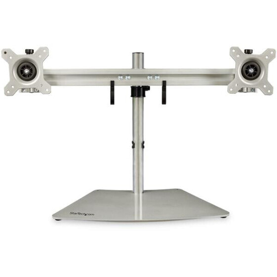 StarTech.com Dual Monitor Stand - Ergonomic Free Standing Dual Monitor Desktop Stand for two 24" VESA Mount Displays - Synchronized Height Adjustable - Double Monitor Pole Mount - Silver - Freestanding - 8 kg - 61 cm (24") - 100 x 100 mm - Height adjustment - Stainles
