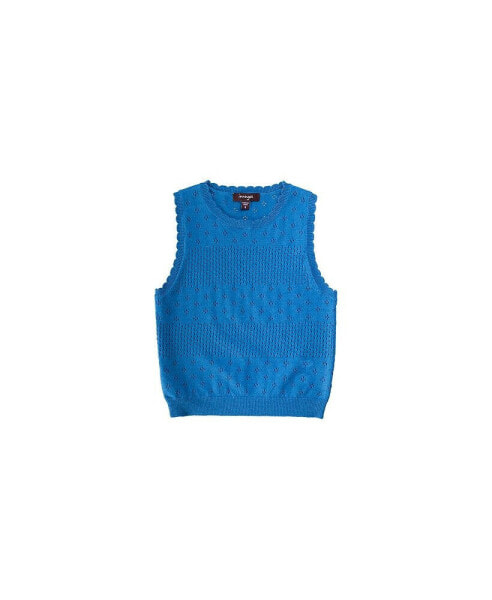 Little Girls Cathy Azure Fine Yarn Eyelet Sweater Tank