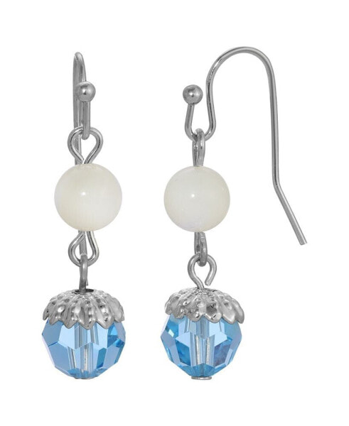 Mother of Imitation Pearl with Aqua Bead Drop Earrings