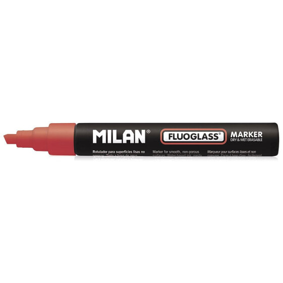 MILAN Display Box 12 Fluoglass Markers Chisel Tip 2 4 mm Red Colour