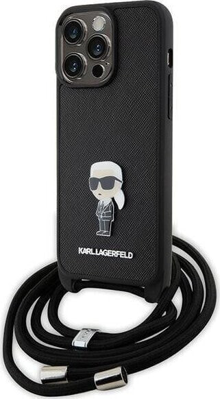 Karl Lagerfeld Karl Lagerfeld KLHCP15XSASKNPSK iPhone 15 Pro Max 6.7" hardcase czarny/black Crossbody Saffiano Monogram Metal Pin Karl & Choupe