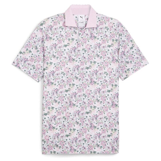 Puma Ap X Floral Short Sleeve Polo Shirt Mens Pink, White Casual 62395402