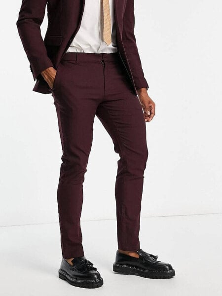 New Look skinny suit trousers in burgundy