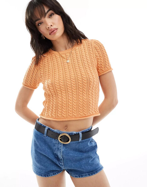 ASOS DESIGN knitted cable baby tee in peach