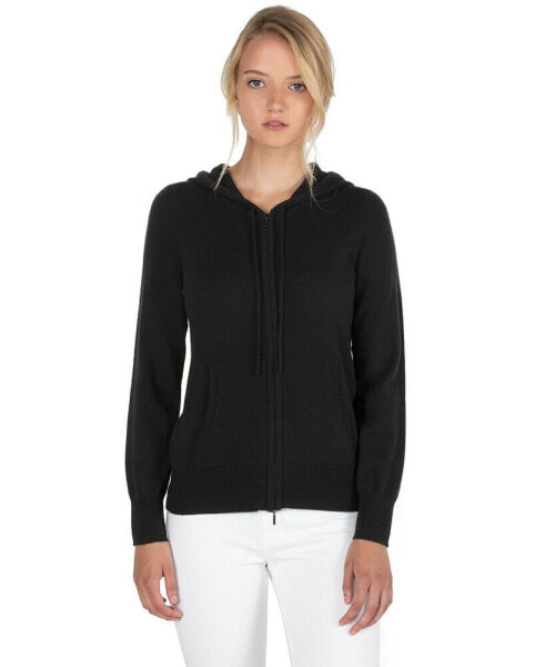 Women's 100% Pure Cashmere Long Sleeve Zip Hoodie Cardigan Sweater