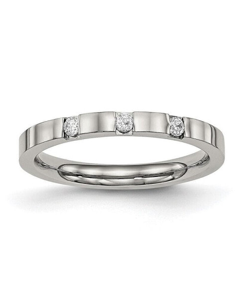 Stainless Steel Polished 3 Stone CZ 2.5mm Flat Band Ring