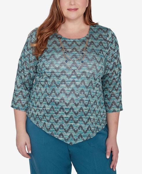 Plus Size Sedona Sky Novelty Space Dye Top with Necklace
