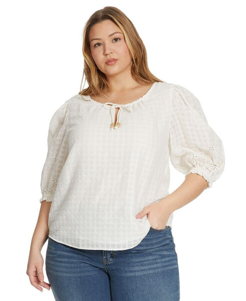 Trendy Plus Size Sibyl Bell Cotton Eyelet-Sleeve Top