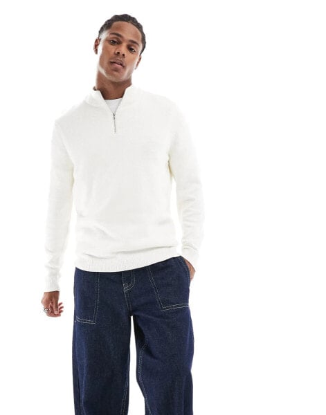 ASOS DESIGN midweight knitted 1/2 neck jumper in white