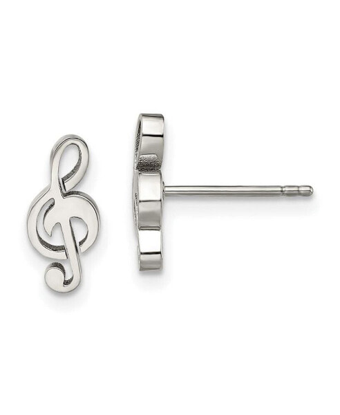 Stainless Steel Polished Treble Clef Earrings