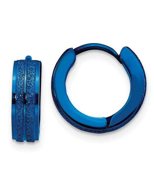 Stainless Steel Polished Blue plated Hinged Hoop Earrings
