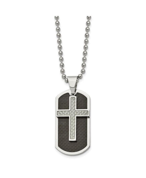 Chisel black & Grey Carbon Fiber Inlay 2 Piece Cross Dog Tag Necklace