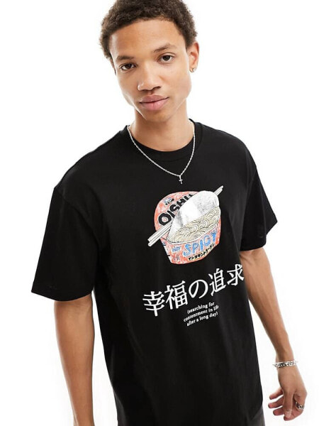 Bershka spicy ramen printed t-shirt in black