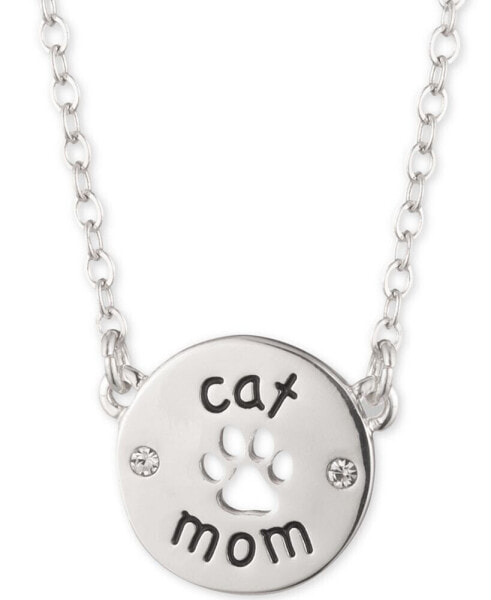 Silver-Tone Cat Mom Pendant Necklace, 16" + 3" extender