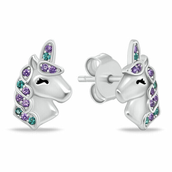 Cute Silver Unicorn Earrings with Cubic Zirconia EA1109WRBW