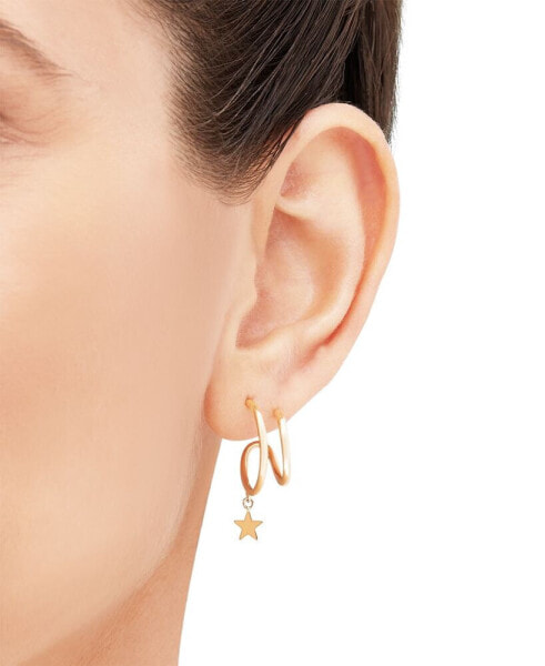 Polished Double Illusion Dangling Star Hoop Earrings in 14k Gold