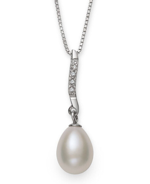 Cultured Freshwater Pearl (7-8 mm) and Diamond Accent Swirl Pendant in Sterling Silver