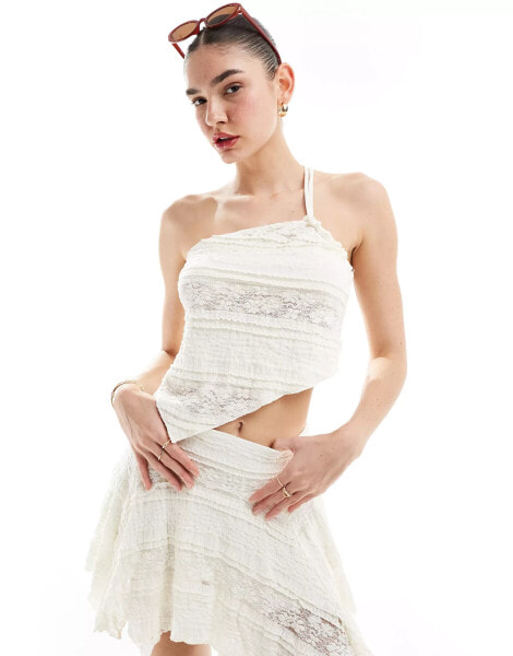 Cotton:On asyymetric hem strappy crop top in coconut texture co-ord