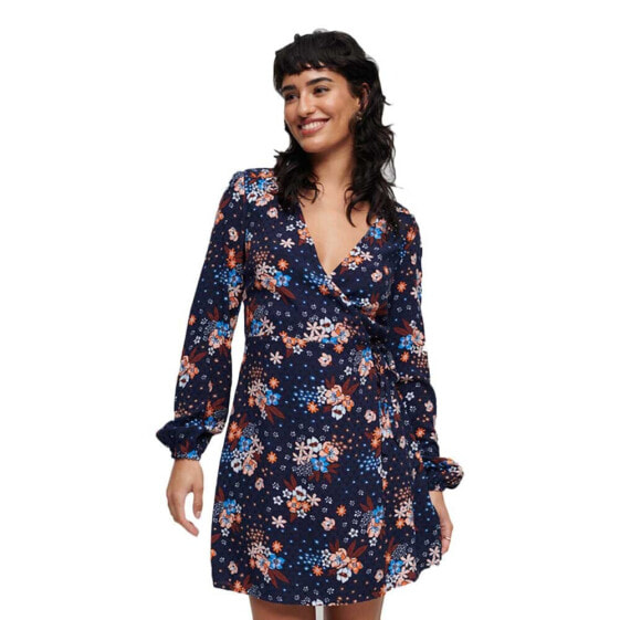 SUPERDRY Printed Wrap Short Sleeve Short Dress