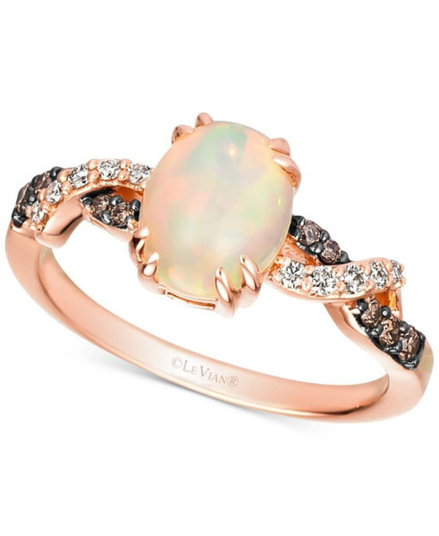 Neopolitan Opal (1 ct. t.w.) & Diamond (1/6 ct. t.w.) Twist Ring in 14k Rose Gold