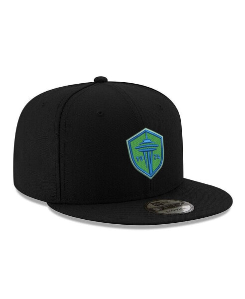 Бейсболка с напечатанным логотипом New Era Seattle Sounders FC черного цвета 9FIFTY Snapback Hat
