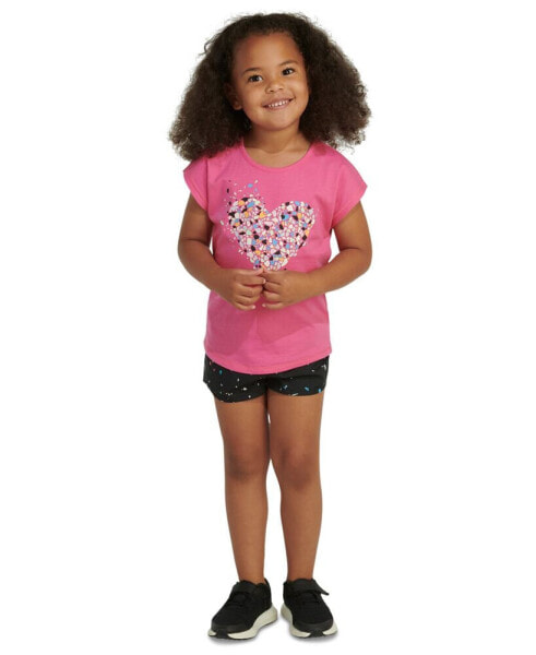 Toddler & Little Girls Heart T-Shirt & Printed Shorts, 2 Piece Set