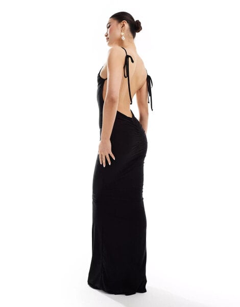 Missyempire ruched low back maxi dress in black